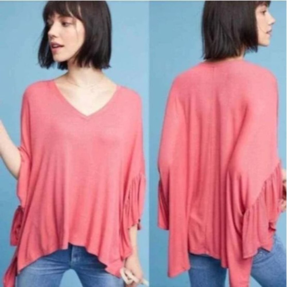 Akemi‎ Kin Anthropologie Coral Capa Fluttered V-Neck Tunic XS/S Oversized Ribbed